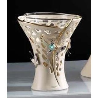 Kisméretű kerámia váza pillangókkal, üveggel - krémszínű, arany, platina