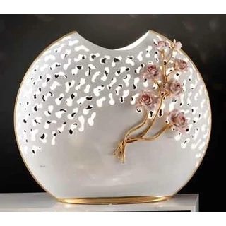 Maxi méretű kerámia lámpa rózsákkal - porcelánfehér, arany