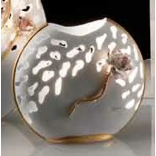 Kisméretű kerámia lámpa rózsákkal - porcelánfehér, arany