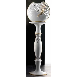 Kerámia lámpatartó oszlop rózsákkal - porcelánfehér, arany