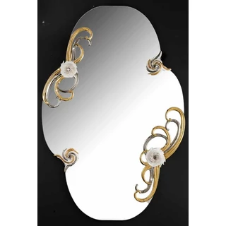 Wavy ceramic mirror 2 + with 2 decorations. Color: white, gold, platinum