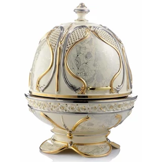 Kisméretű tojásalakú kerámia tároló, beépített dugattyúval - krémszínű, arany, platina