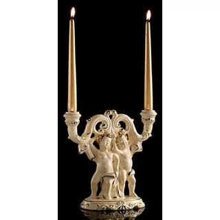 Ceramic candle-holder with putto. Color: cream color, gold, platinum