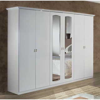 DI Lory Lux 6-ajtós gardróbszekrény, 2 tükrös ajtóval - fehér