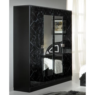 DI Safa 6-ajtós gardróbszekrény, 2 tükrös ajtóval - fekete-ezüst