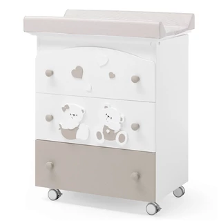 Mirtillo chest of drawers with diaper changing and bathing kit, with 3 drawers - white-sand color