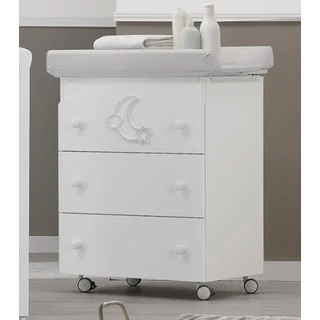 Moon chest of drawers with diaper changing and bathing kit, with 3 drawers - white