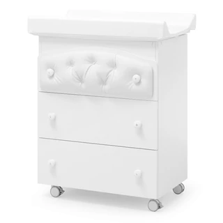 Soft chest of drawers with diaper changing and bathing kit, with 3 drawers, with Swarovski crystals - white