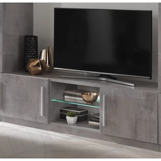 LM Greta Day TV commode with LED-lighting - 156 cm, grey marble