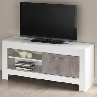 LM Modena Day TV commode - 112 cm, grey marble-white