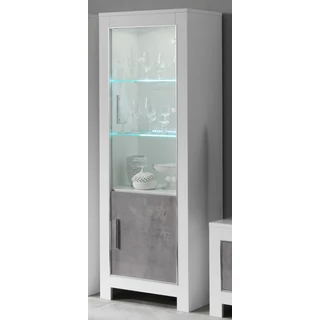 LM Modena Day 1-door display cabinet with LED-lighting - grey marble-white