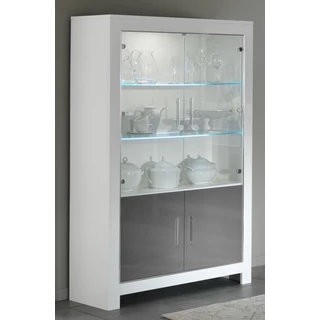 LM Modena Day 2-doors display cabinet with LED-lighting - steel grey-white