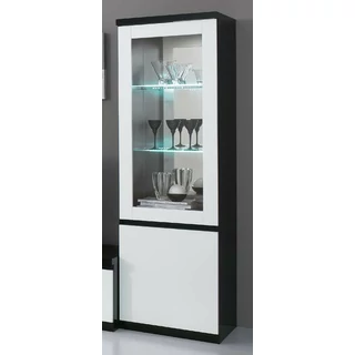 Fekete-fehér vitrines szekrény LED-világítással, 1 ajtós – LM Roma Day