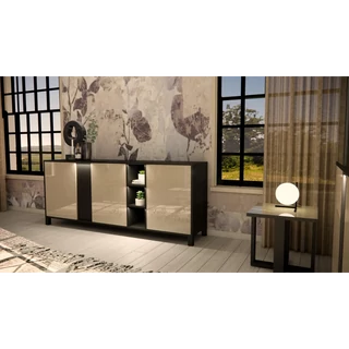 Bézs-sötétbarna tálalószekrény LED-világítással, 3 ajtós – LM Venus Day