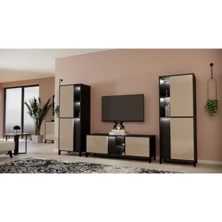 Bézs-sötétbarna TV-szekrény szett LED-világítással – LM Venus Day