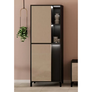 Bézs-sötétbarna vitrines szekrény LED-világítással, 1 ajtós – LM Venus Day