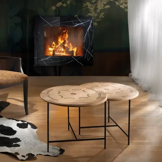 2 db kisasztal fémlábakkal, intarziás – Morello 3438