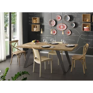 Étkezőasztal fém lábakkal, tömör éger, bézzsel antikolt – Morello 2218