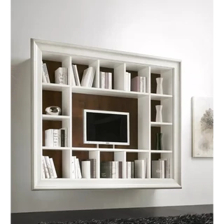 Fali könyvespolc 14 polccal, TV-tartóval, széles kerettel – Morello 3071