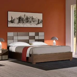 Franciaágy-keret fa fejvéggel, kárpitozott részletekkel, skót dizájnnal – Morello Tartan 3979