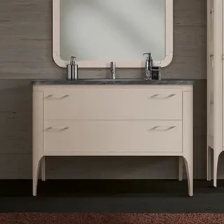 Fürdőszobaszekrény 2 fiókkal, szürke Imperiale márvány fedlappal, finoman záródó fiókokkal, mosdókagylóval – Morello 4662