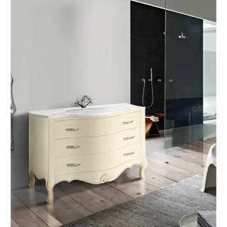 Fürdőszobaszekrény 3 fiókkal, íves dizájnnal, fehér Carrara márvány fedlappal, finoman záródó fiókokkal, mosdókagylóval – Morello 4651