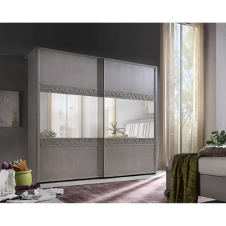 Gardróbszekrény, 2 tolóajtós, tükrös ajtókkal, faragott díszítéssel – Morello 4072