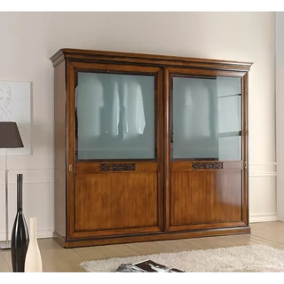 Gardróbszekrény, 2 tolóajtós, tejüveggel, faragott díszítéssel – Morello 4152