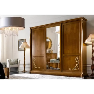 Gardróbszekrény, 3 tolóajtós, 1 tükrös ajtóval, domború (relief) díszítéssel – Morello 4534