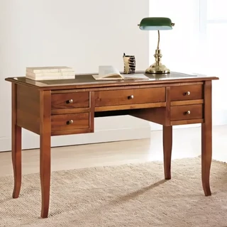 Íróasztal 5 fiókkal, arany díszítéssel, műbőr asztallappal, 131x63 cm – Morello 3903