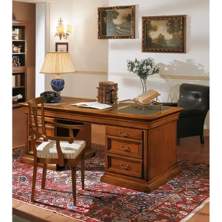 Íróasztal 6 fiókkal, faragott díszítéssel, műbőr asztallappal – Morello 3876