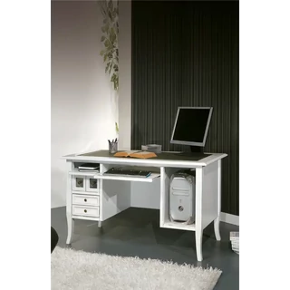 Íróasztal PC-tartó szekrénnyel, 4 fiókkal, polccal, arany díszítéssel, műbőr asztallappal – Morello 3917