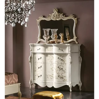 Komód 3 fiókkal, lenyitható ajtóval, faragott díszítéssel – Morello 4321