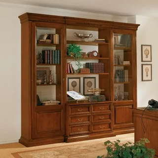 Könyvespolc faragott díszítéssel, 2 ajtós, 6 fiókkal – Morello 3875