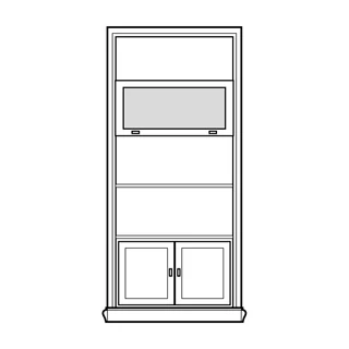 Polcos elem 4 polccal, széles, 1 felnyitható tejüveg ajtóval (1/4) és 2 ajtós alsó tárolórésszel – Morello 2881
