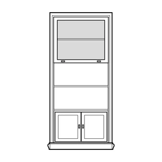 Polcos elem 4 polccal, széles, 1 felnyitható tejüveg ajtóval (2/4) és 2 ajtós alsó tárolórésszel – Morello 2883