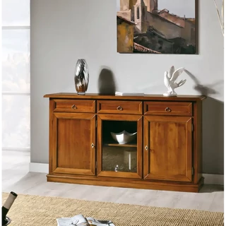 Tálalószekrény, 2 faajtós + 1 üvegajtós, 3 fiókkal – Morello 2811