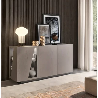 Tálalószekrény, 3 ajtós, üveg részletekkel és üvegpolcokkal – Morello 2849