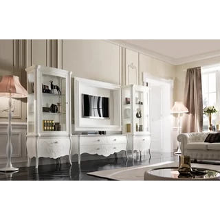 TV-szekrény szett (TV-szekrény + fali panel + 2x vitrines szekrény) – Morello 3261