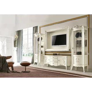 TV-szekrény szett (TV-szekrény + fali panel + 2x vitrines szekrény) – Morello 3265