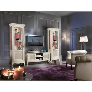 TV-szekrény szett bécsi nádszövetes díszítéssel (2x vitrines szekrény + TV-szekrény) – Morello 3159.A