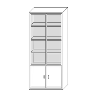 Vitrines könyvespolc elem 4 polccal, 2 üvegajtós, 2 ajtós alsó tárolórésszel – Morello 2909