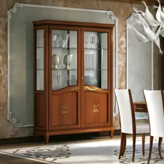 Vitrines szekrény, 2 ajtós, díszített, kárpitozott hátfallal – Morello 2111