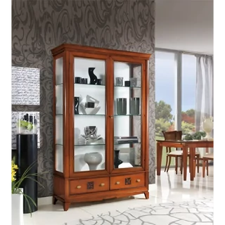 Vitrines szekrény, 2 ajtós, 2 fiókkal, kárpitozott hátfallal – Morello 2936