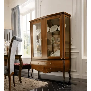 Vitrines szekrény, 2 ajtós, 4 fiókkal, faragott díszítéssel – Morello 2983