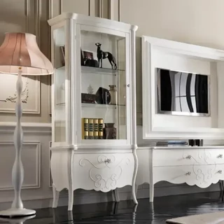 Vitrines szekrény, 1 ajtós (balra vagy jobbra nyíló), faragott díszítéssel – Morello 3258