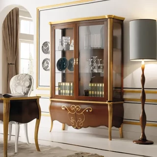 Vitrines szekrény, 2+2 ajtós, faragott díszítéssel – Morello 3863