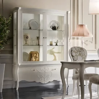 Vitrines tálalószekrény, 2+2 ajtós, faragott díszítéssel – Morello 2084