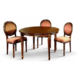 Louis XVI. style round dining table with tanganika wooden top, +40 cm extendable