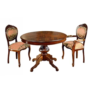 Round dining table with inlayed top, +40 cm extendable